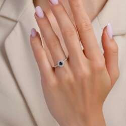 0,48 Karat Pırlanta Safir Yüzük - 3