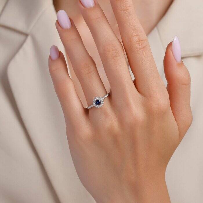 0,48 Karat Pırlanta Safir Yüzük - 3