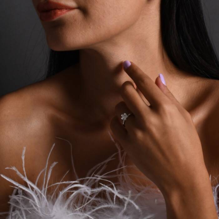 0,49 Karat Pırlanta Çiçek Yüzük - 4