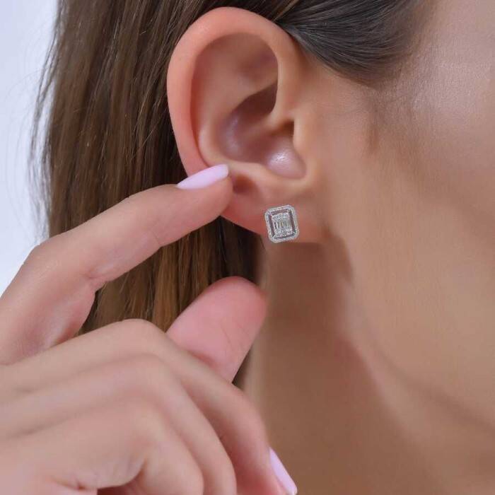 0,50 Karat Pırlanta Baget Küpe - 3