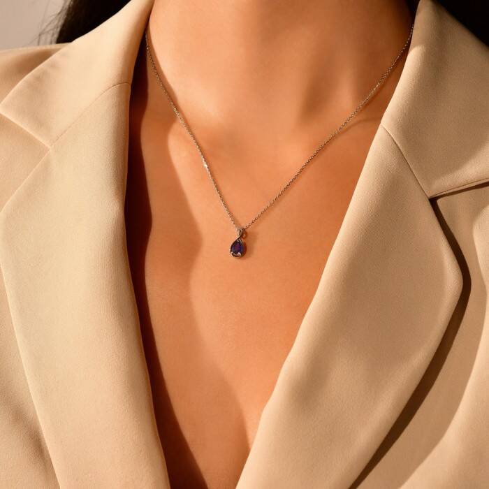 0,46 Karat Pırlanta Safir Kolye - 2