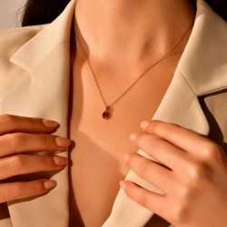 0,50 Karat Pırlantalı Yakut Kolye - 2