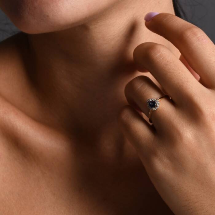 0,51 Karat Pırlantalı Damla Safir Yüzük - 3