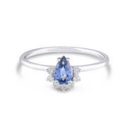 0,53 Karat Pırlanta Damla Safir Yüzük - 