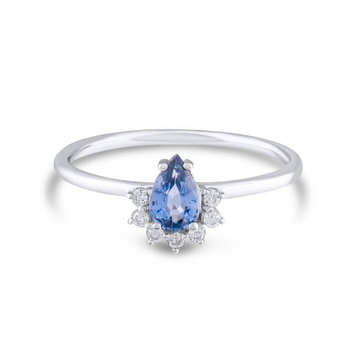0,53 Karat Pırlanta Damla Safir Yüzük - 1