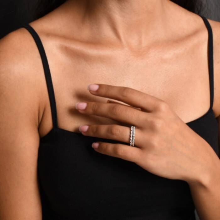 0,54 Karat Pırlanta Baget Yarımtur Yüzük - 4