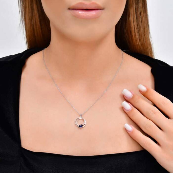 0,55 Karat Pırlantalı Safir Kolye - 3