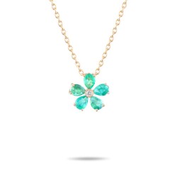 0,56 Karat Pırlanta Zümrüt Çiçek Kolye - 2