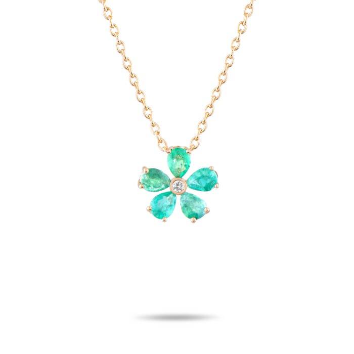 0,56 Karat Pırlanta Zümrüt Çiçek Kolye - 2