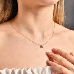 0,56 Karat Pırlanta Zümrüt Çiçek Kolye - 3