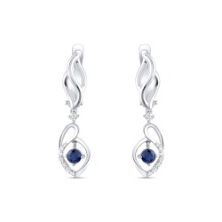 0,57 Karat Pırlantalı Safir Küpe - 2