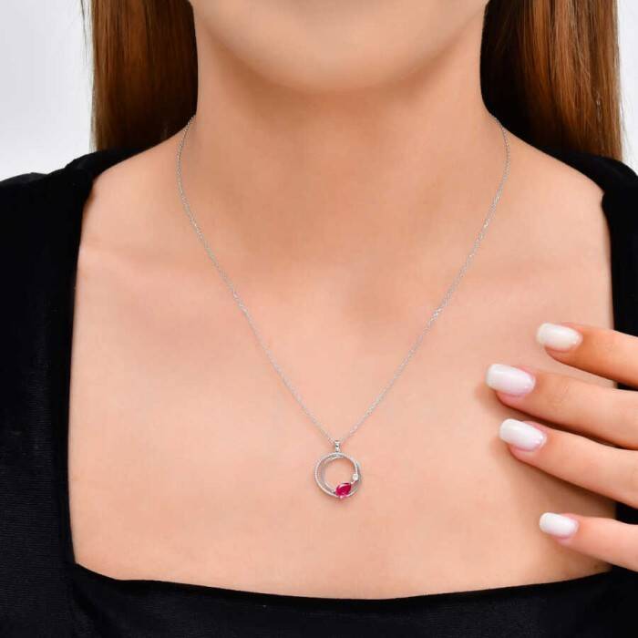 0,59 Karat Pırlantalı Yakut Kolye - 3