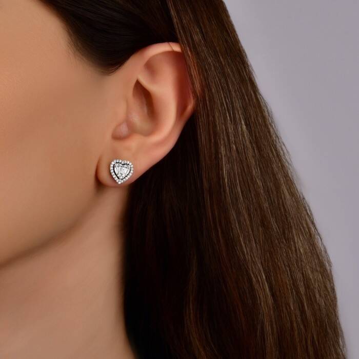 0,60 Karat Pırlanta Kalp Küpe - 3