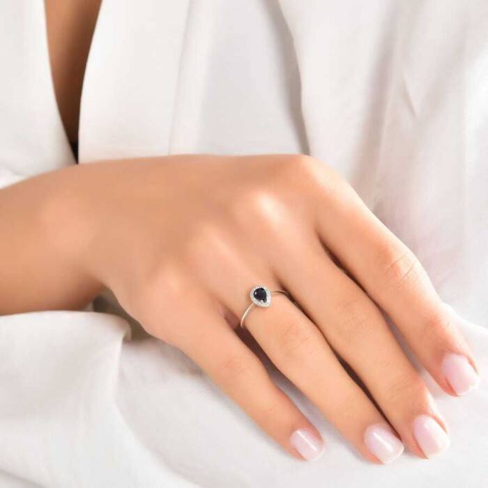 0,60 Karat Pırlanta Safir Yüzük - 4
