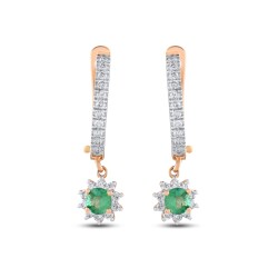 0,60 Karat Pırlantalı Zümrüt Küpe - 2