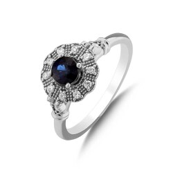 0,61 Karat Pırlantalı Safir Yüzük - 2