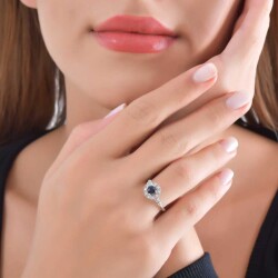 0,61 Karat Pırlantalı Safir Yüzük - 4