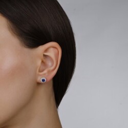 0,86 Karat Pırlanta Safir Küpe - 3