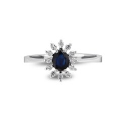 0,65 Karat Pırlanta Safir Yüzük - 