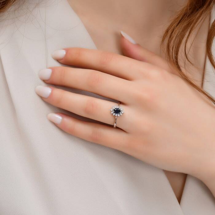 0,65 Karat Pırlanta Safir Yüzük - 4