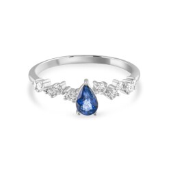 0,69 Karat Pırlanta Damla Safir Yüzük - 