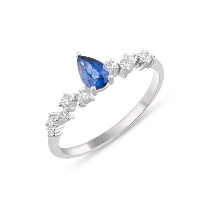 0,69 Karat Pırlanta Damla Safir Yüzük - 2