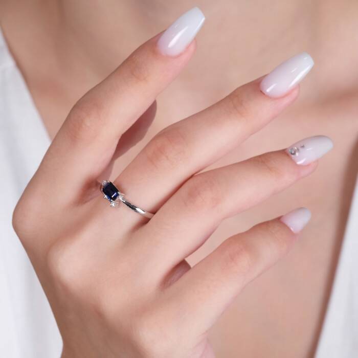 0,69 Karat Pırlanta Safir Yüzük - 4