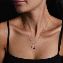 0,70 Karat Pırlantalı Tasarım Safir Kolye - 3