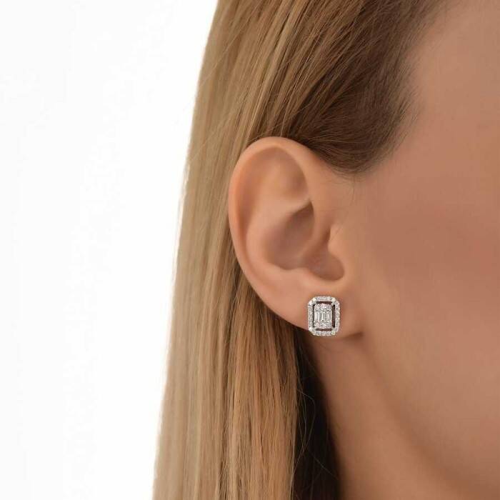 0,89 Karat Pırlanta Baget Küpe - 3