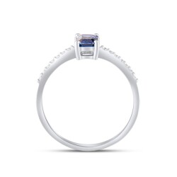 0,72 Karat Pırlanta Baget Safir Yüzük - 3