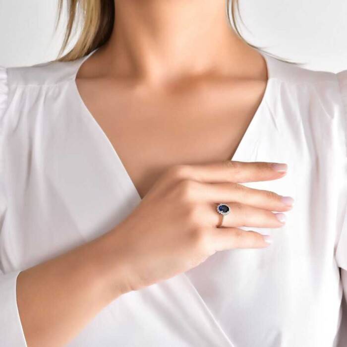 0,73 Karat Pırlanta Safir Yüzük - 4