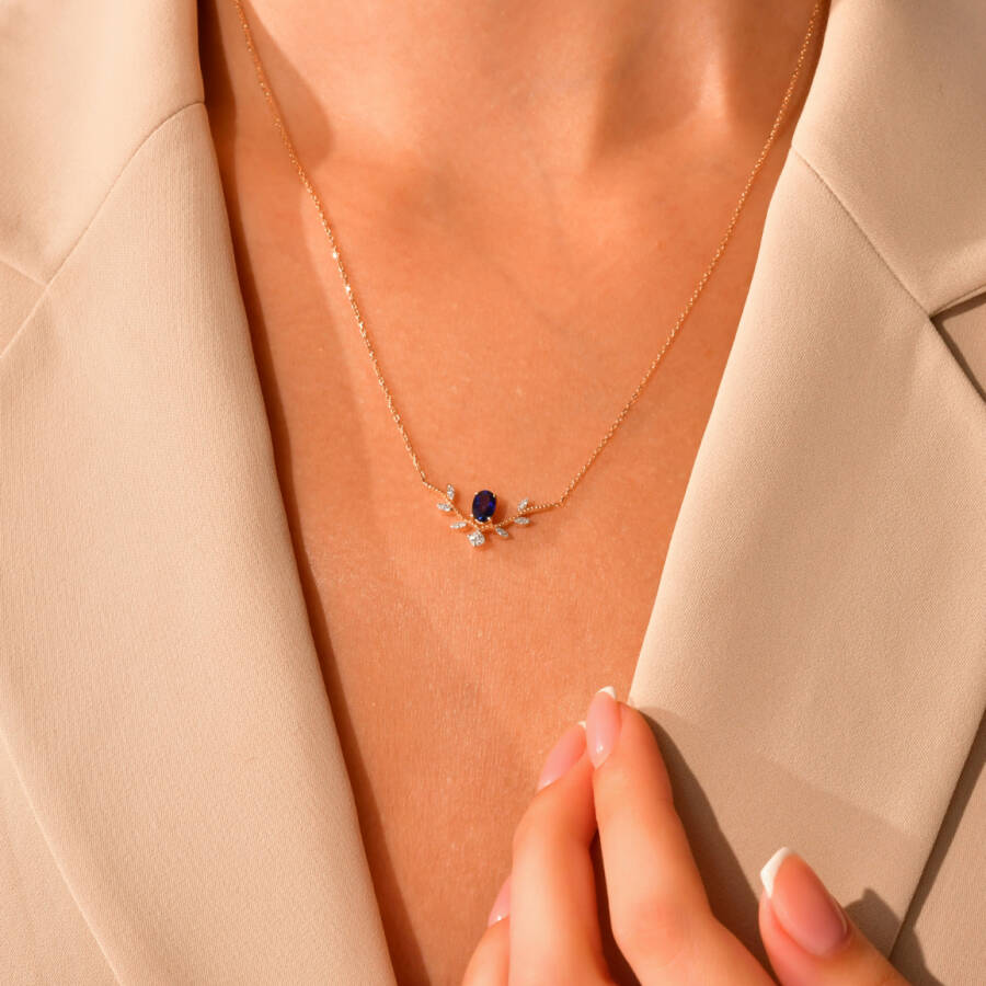 0,74 Karat Pırlantalı Safir Kolye - 1