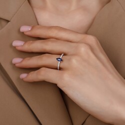 0,74 Karat Pırlantalı Safir Yüzük - 3