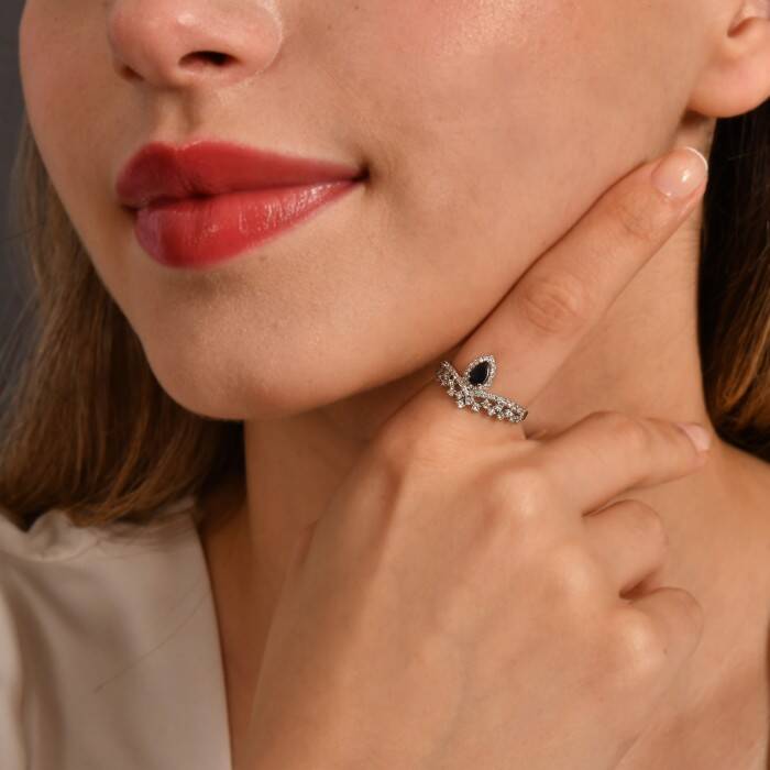 0,76 Karat Pırlanta Safir Yüzük - 4