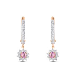 0,78 Karat Pırlantalı Pembe Safir Küpe - 2