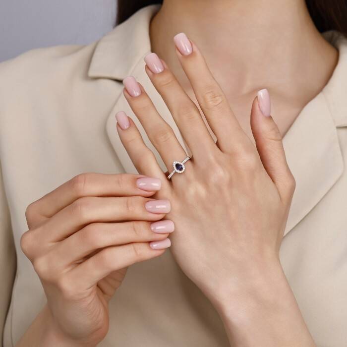 0,54 Karat Pırlanta Damla Safir Yüzük - 3