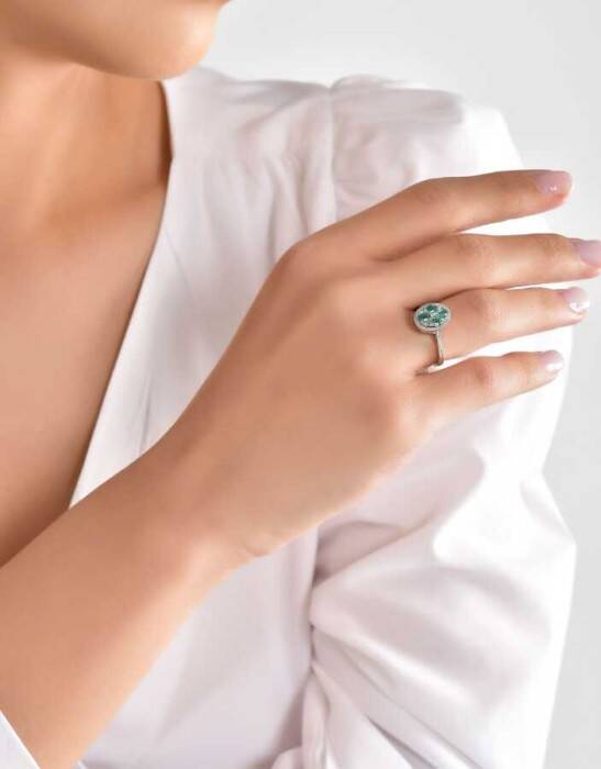 0,79 Karat Pırlanta Zümrüt Yüzük - 4