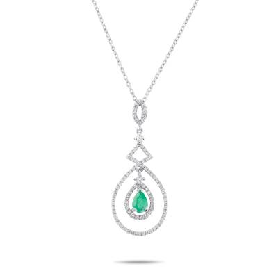 0,80 Karat Pırlantalı Damla Zümrüt Kolye - 2