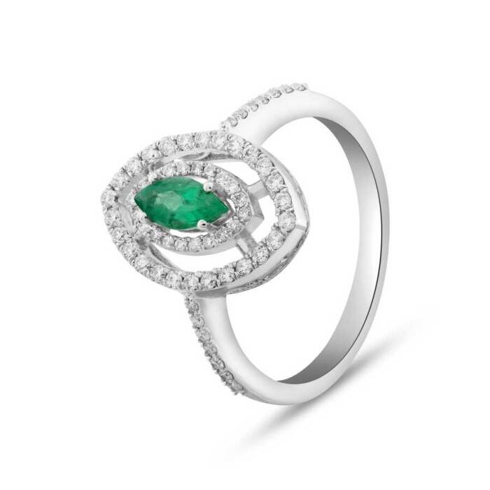 0,80 Karat Pırlanta Zümrüt Yüzük - 2