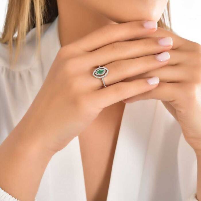 0,80 Karat Pırlanta Zümrüt Yüzük - 4