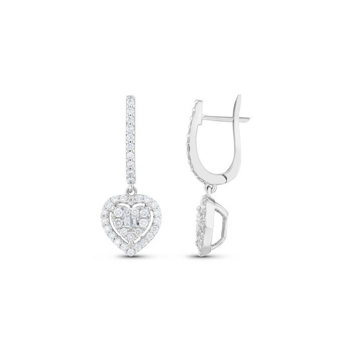 0,82 Karat Pırlanta Baget Kalp Küpe - 2