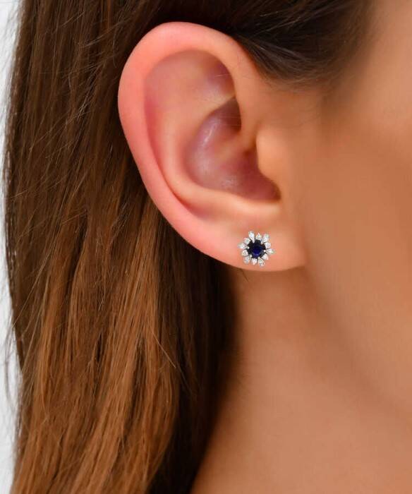 0,82 Karat Pırlanta Safir Küpe - 3