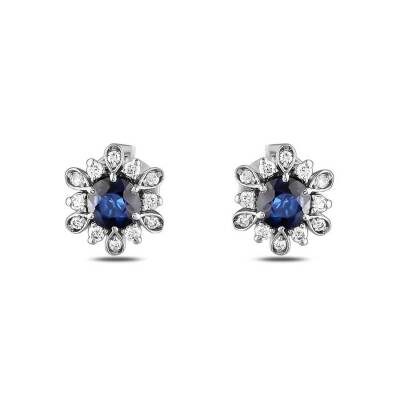 0,82 Karat Pırlantalı Safir Küpe - 3