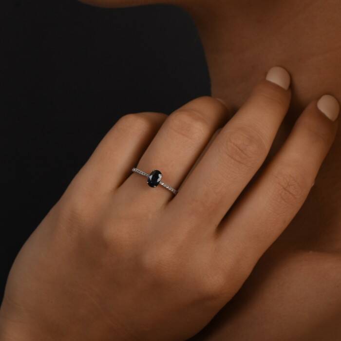 0,84 Karat Pırlanta Safir Yüzük - 4