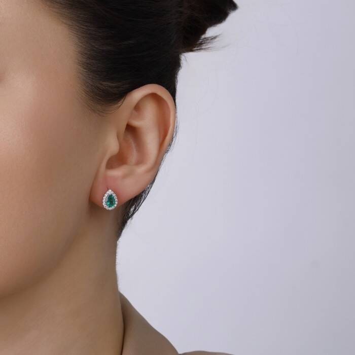 0,86 Karat Pırlanta Zümrüt Küpe - 3