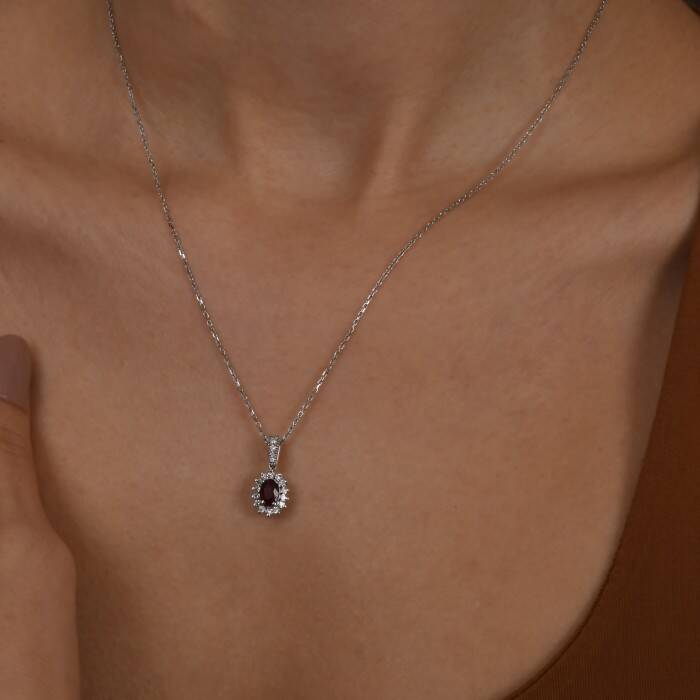 0,86 Karat Pırlantalı Yakut Kolye - 2