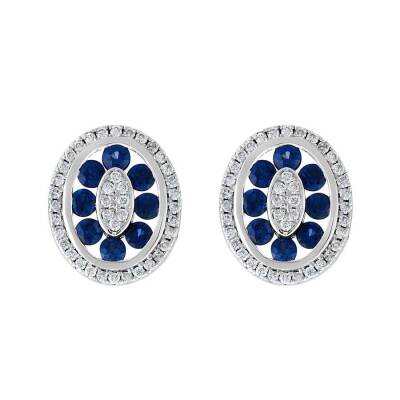 0,87 Karat Pırlantalı Safir Küpe - 2
