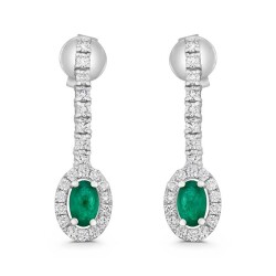 0,89 Karat Pırlantalı Zümrüt Küpe - 2