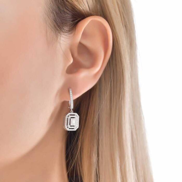 0,90 Karat Pırlanta Baget Küpe - 3