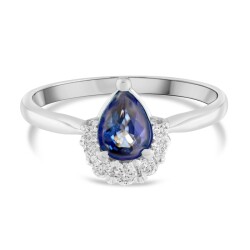 0,90 Karat Pırlanta Damla Safir Yüzük - 